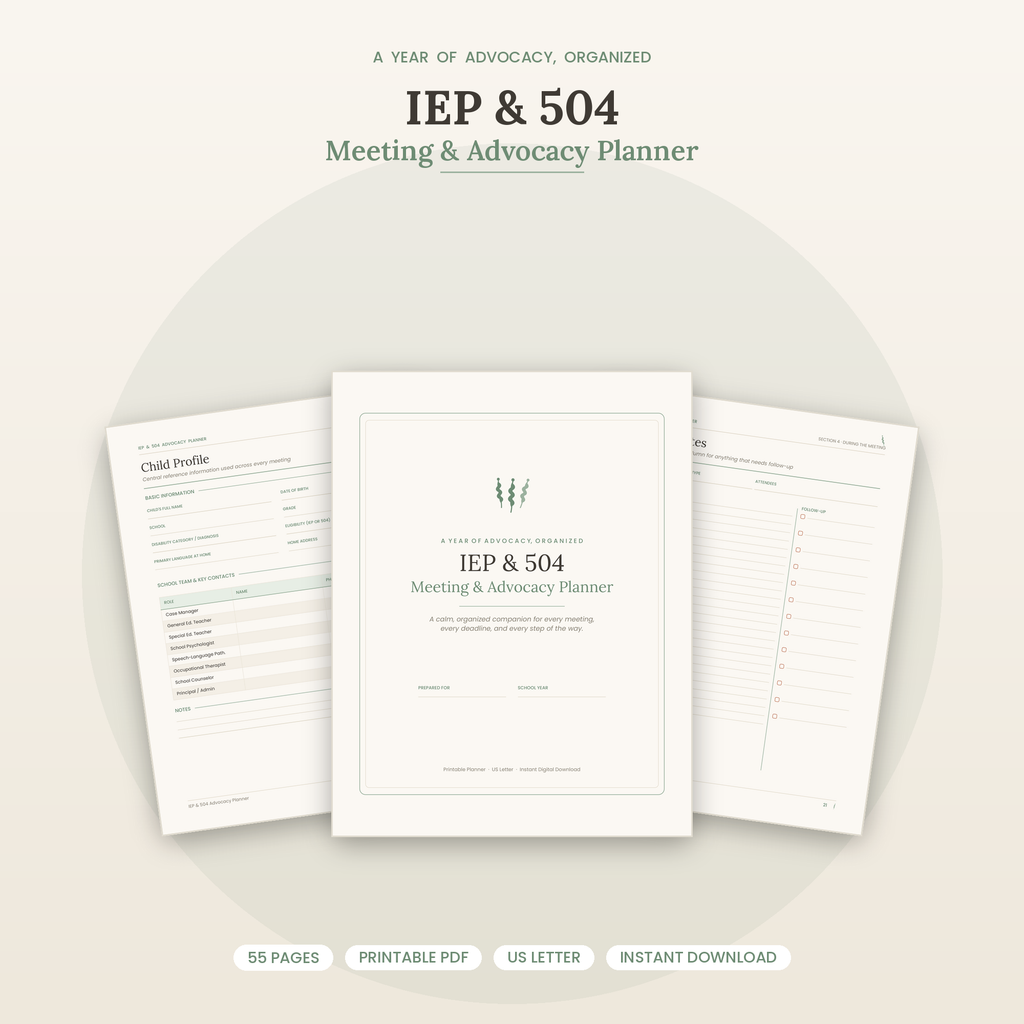 IEP Planner Printable, 504 Plan Binder, Special Education Advocacy Planner, IEP Meeting Notes & Prep Sheets, Printable IEP Binder for Parents PDF