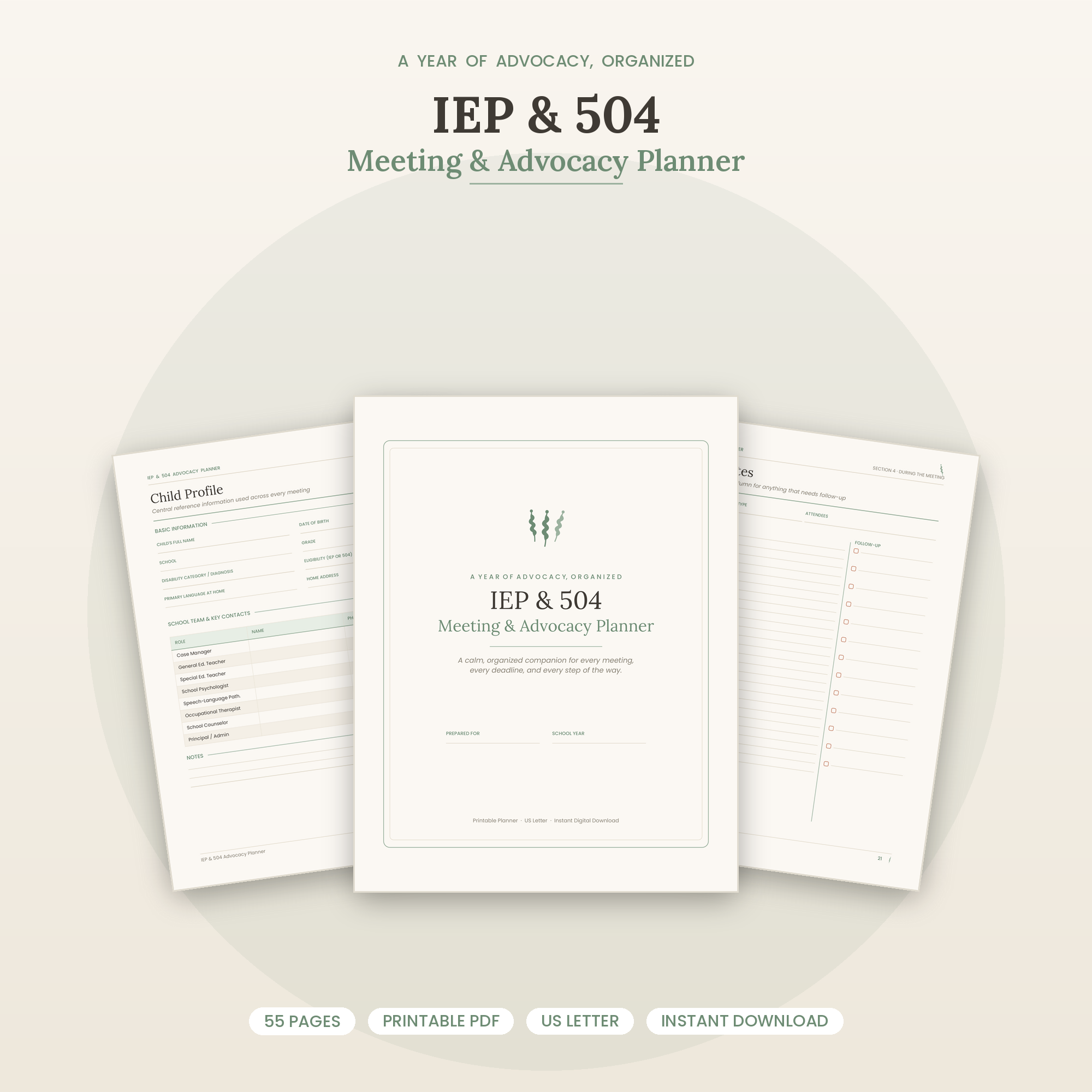 IEP Planner Printable, 504 Plan Binder, Special Education Advocacy Planner, IEP Meeting Notes & Prep Sheets, Printable IEP Binder for Parents PDF