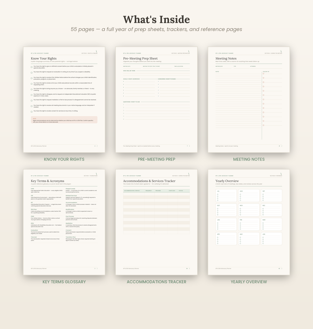 IEP Planner Printable, 504 Plan Binder, Special Education Advocacy Planner, IEP Meeting Notes & Prep Sheets, Printable IEP Binder for Parents PDF