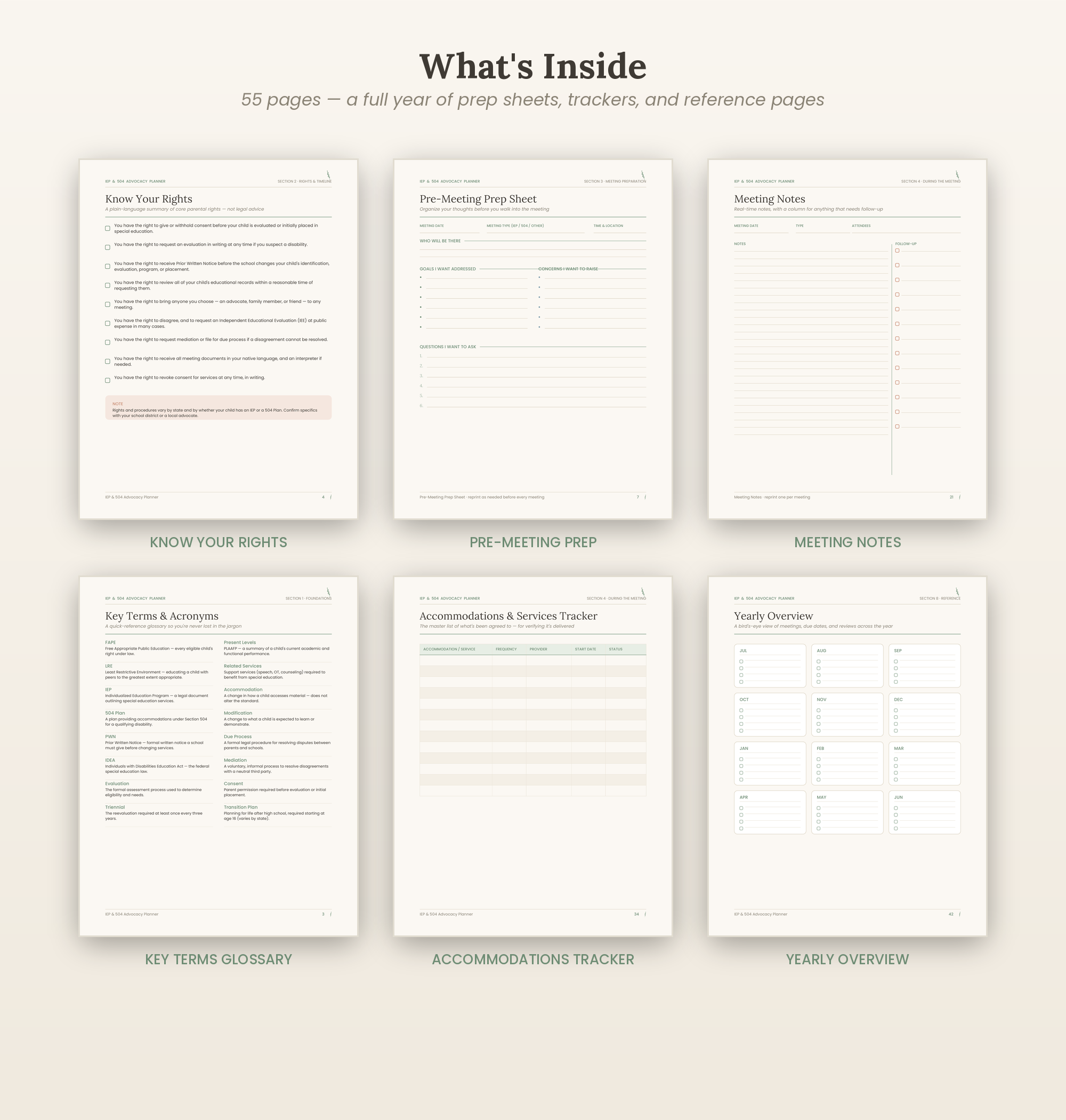 IEP Planner Printable, 504 Plan Binder, Special Education Advocacy Planner, IEP Meeting Notes & Prep Sheets, Printable IEP Binder for Parents PDF