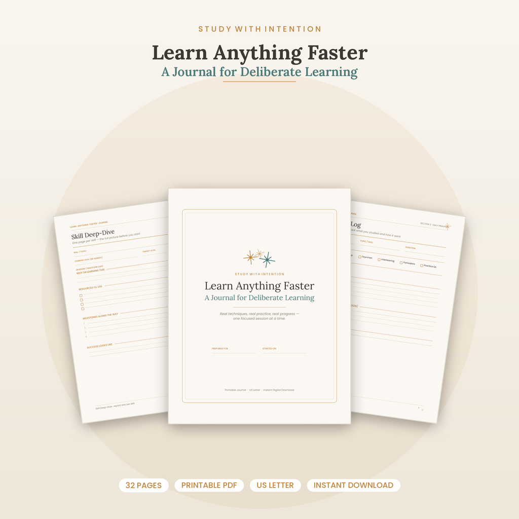 Study Skills Planner Printable | Active Recall & Spaced Repetition Journal PDF